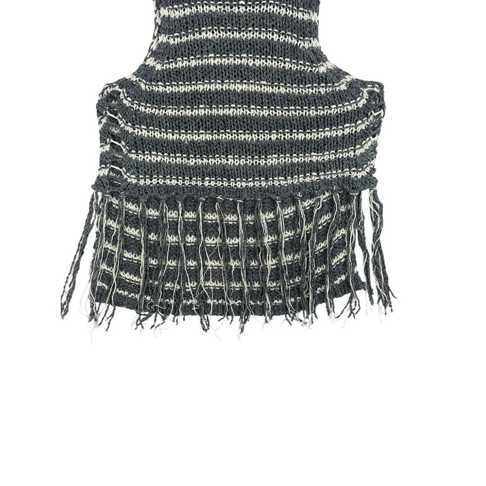 Free People Fringe Turtleneck Sweater Tank XS Chunky Knit Gray Cream Striped - Picture 3 of 8